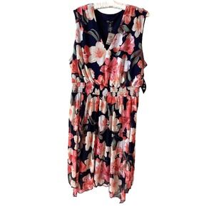 KATE & LILY Floral Blouson Dress Size 18W Sheer Lined Festival Garden Party NWT
